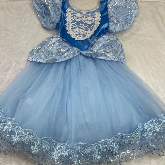 Duokipolla Cinderella Style Dress Up Dress Girls 110cm (US 5) Tulle Blue Sequine - Picture 4 of 16